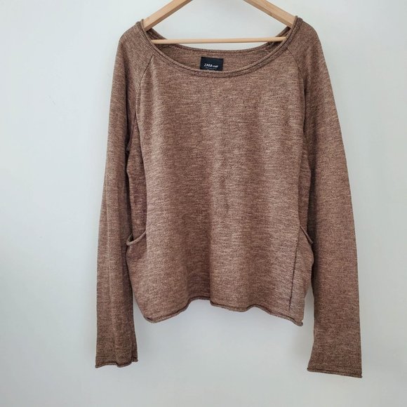 ZARA l Knit Oversized Tan Long Sleeves Top - M - Picture 2 of 12